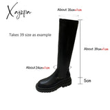 Xajzpa - Women Ankle Boots Ladies Shoes Slip On Mid Calf Platform Soft Pu Leather Long Boot