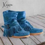 Xajzpa Women Ankle Boots Ladies Suede Shoes Tassel Single Pop Tide Silp-On Boho Flat Cowboy Short