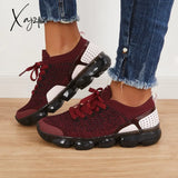 Xajzpa - Women Athletic Sneakers Running Shoes Breathable Knit Walking Wine Red / 5