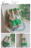 Xajzpa - Women Bag Fashion Shoulder Japanes Style Drawstring Bucket Canvas Lady Handbag Messenger