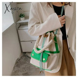 Xajzpa - Women Bag Fashion Shoulder Japanes Style Drawstring Bucket Canvas Lady Handbag Messenger