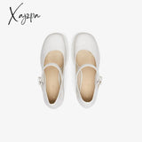 Xajzpa - Women Basto Vintage Chunky Heel White Mary Jane