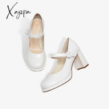 Xajzpa - Women Basto Vintage Chunky Heel White Mary Jane