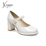 Xajzpa - Women Basto Vintage Chunky Heel White Mary Jane