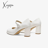 Xajzpa - Women Basto Vintage Chunky Heel White Mary Jane