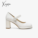 Xajzpa - Women Basto Vintage Chunky Heel White Mary Jane