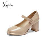 Xajzpa - Women Basto Vintage Chunky Heel White Mary Jane Apricot / Eu 34 | Us 4