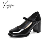 Xajzpa - Women Basto Vintage Chunky Heel White Mary Jane Black / Eu 34 | Us 4