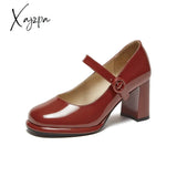 Xajzpa - Women Basto Vintage Chunky Heel White Mary Jane Red / Eu 34 | Us 4