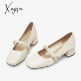 Xajzpa - Women Basto Vintage Low Chunky Heel Mary Jane