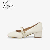 Xajzpa - Women Basto Vintage Low Chunky Heel Mary Jane