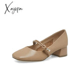 Xajzpa - Women Basto Vintage Low Chunky Heel Mary Jane Apricot / Eu 34 | Us 4