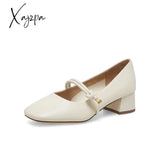 Xajzpa - Women Basto Vintage Low Chunky Heel Mary Jane Beige / Eu 34 | Us 4