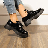 Xajzpa - Women Black Platform Chunky Heel Loafers Lace Up Lug Sole Shoes