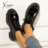 Xajzpa - Women Black Platform Chunky Heel Loafers Lace Up Lug Sole Shoes