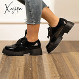 Xajzpa - Women Black Platform Chunky Heel Loafers Lace Up Lug Sole Shoes