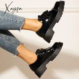 Xajzpa - Women Black Platform Chunky Heel Loafers Lace Up Lug Sole Shoes