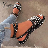 Xajzpa - Women Black Summer Sandals Rivet Open Toe With Buckled Ankle Strap