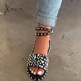 Xajzpa - Women Black Summer Sandals Rivet Open Toe With Buckled Ankle Strap