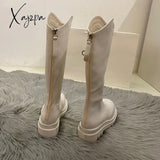 Xajzpa - Women Boots Fashion Casual Non Slip Zipper Knee Woman Comfortable Round Ladies Platform Pu
