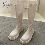Xajzpa - Women Boots Fashion Casual Non Slip Zipper Knee Woman Comfortable Round Ladies Platform Pu