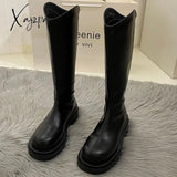 Xajzpa - Women Boots Fashion Casual Non Slip Zipper Knee Woman Comfortable Round Ladies Platform Pu