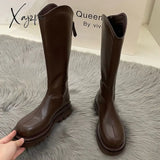 Xajzpa - Women Boots Fashion Casual Non Slip Zipper Knee Woman Comfortable Round Ladies Platform Pu