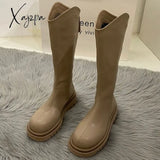 Xajzpa - Women Boots Fashion Casual Non Slip Zipper Knee Woman Comfortable Round Ladies Platform Pu