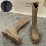 Xajzpa - Women Boots Fashion Casual Non Slip Zipper Knee Woman Comfortable Round Ladies Platform Pu