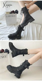 Xajzpa - Women Boots New Lace-Up Platform Shoes Leather British Short Ladies Ankle Fashion