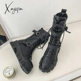 Xajzpa - Women Boots New Lace-Up Platform Shoes Leather British Short Ladies Ankle Fashion