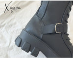 Xajzpa - Women Boots New Lace-Up Platform Shoes Leather British Short Ladies Ankle Fashion