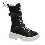 Xajzpa - Women Boots New Lace-Up Platform Shoes Leather British Short Ladies Ankle Fashion Black /