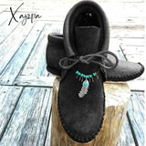 Xajzpa - Women Boots Sewing Flat Lace-Up Ankle Autumn Fashion Retro Pendant Short Woman Shoes Black