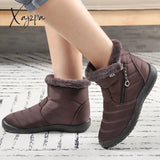 Xajzpa - Women Boots Waterproof Snow Female Plush Winter Warm Ankle Boots Shoes Casual Shoes Plus