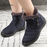 Xajzpa - Women Boots Waterproof Snow Female Plush Winter Warm Ankle Boots Shoes Casual Shoes Plus