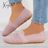 Xajzpa - Women Breathable Knit Ballet Flats Soft Mesh Walking Shoes Pink / 5