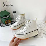 Xajzpa - Women Canvas Shoes High Top Boots Lace Up Casual Sneakers Plarform Height Increasing Girl