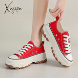 Xajzpa - Women Canvas Shoes High Top Boots Lace Up Casual Sneakers Plarform Height Increasing Girl