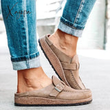 Xajzpa - Women Casual Comfy Leather Slip On Sandals Khaki / 35