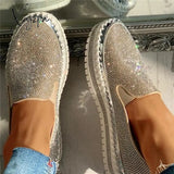 Xajzpa - Women Casual Fashion Rhinestone Slip-On Sneakers Beige / 5