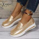 Xajzpa - Women Casual Leather Flat Slip On Comfy Loafers Gold / 36 Loafers/Sneakers