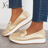 Xajzpa - Women Casual Platform Loafers Slip On Boots Flat Boat Shoes Imily Bela Golden / 5