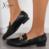 Xajzpa - Women Chain Decor Penny Loafers Casual Comfy Flat Shoes Black / 5