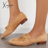 Xajzpa - Women Chain Decor Penny Loafers Casual Comfy Flat Shoes Camel / 5