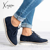 Xajzpa - Women Classic Khaki Loafers Lace Up Perforated Oxfords Shoes Blue / 5