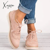 Xajzpa - Women Classic Khaki Loafers Lace Up Perforated Oxfords Shoes Pink / 5