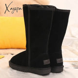 Xajzpa - Women Classic Ladies Girls Winter Snow Boots 2023 Waterproof Warm Genuine Leather Fur