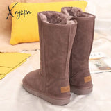 Xajzpa - Women Classic Ladies Girls Winter Snow Boots 2023 Waterproof Warm Genuine Leather Fur