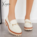 Xajzpa - Women Comfy Round Toe Platform Loafers Beige / 5